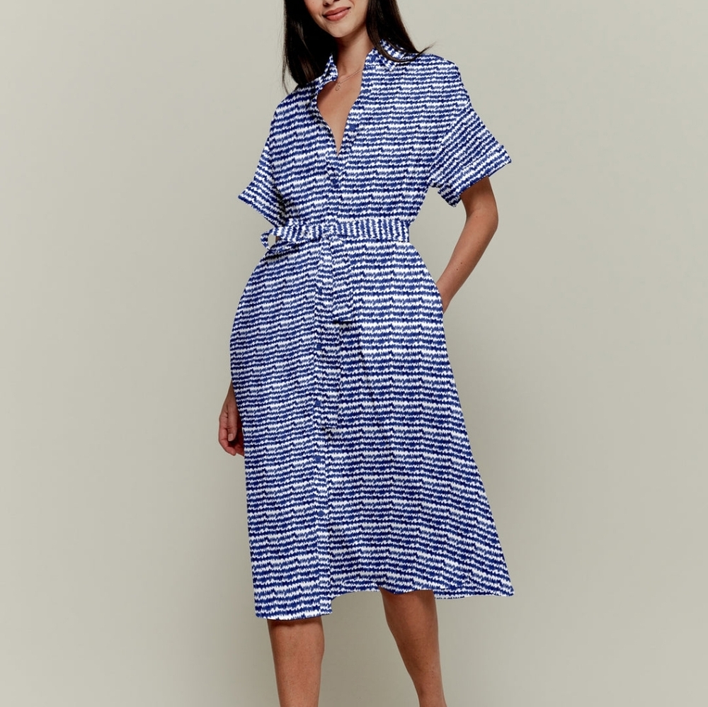 Tucker NYC Sarah Shirtdress 100% Cotton Cobalt Sound In Size Small